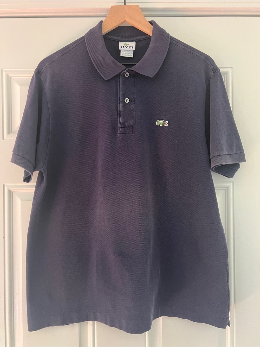 Lacoste Men's Blue Cotton Polo Shirt with Embroidered Crocodile Size: L
